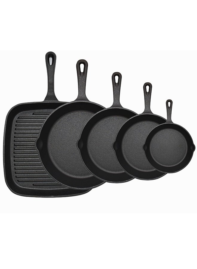 VINNYSEN طقم مقلاة من الحديد الزهر شديد التحمل - مقالي شواء متعددة الأحجام للاستخدام على الموقد، آمنة للاستخدام في الفرن ومتوافقة مع المواقد الحثية - أدوات طهي متينة للتخييم في الهواء الطلق لتحضير شرائح اللحم وغيرها - Image 1